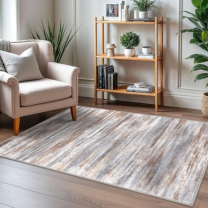 KOZYFLY Abstract Modern 3x5 Ft Area Rug in Grey Brown- Non-Slip and Machine - Image 7