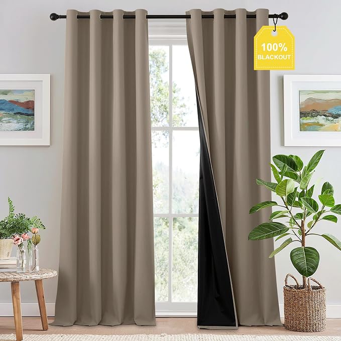 NICETOWN 100% Blackout Tan Curtains 96 inch Long, Grommet Thermal Insulated by NICETOWN
