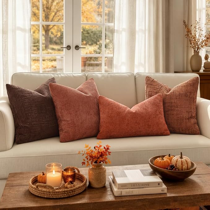 MIULEE Chenille Textured Fall Euro Throw Pillow Covers Burnt Orange 26x26 | Set - Image 3