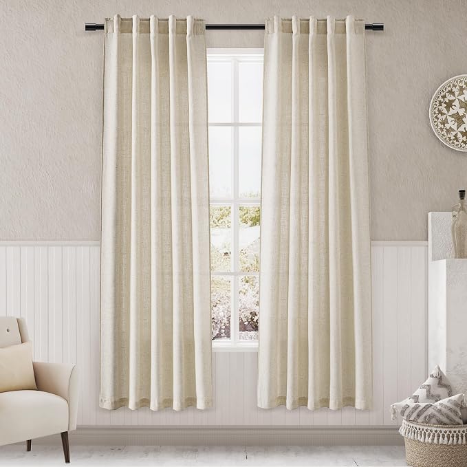 Nanspring Beige Semi Sheer Linen Curtains 72 inch Length by Nanspring