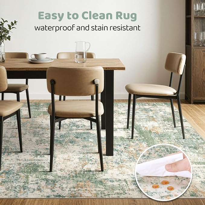 LOONGRUG 5x8 Area Rug Washable Neutral Modern Living Room Rugs Green | Abstract - Image 6