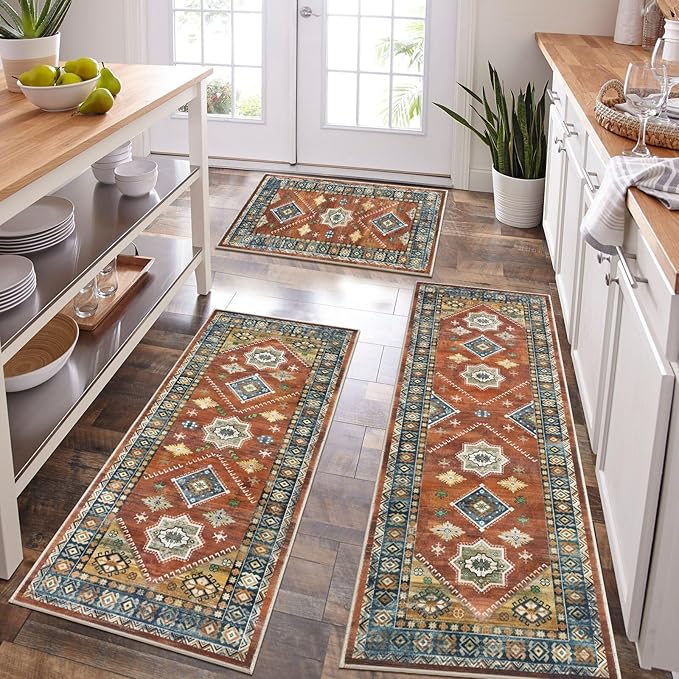 HEBE Boho Kitchen Rug Sets 3 Piece by HEBE