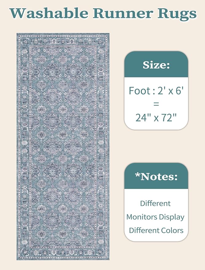 SERISSA Boho Washable Runner Rug, 2x6 Rug Non-Slip Vintage Floral Hallway - Image 6