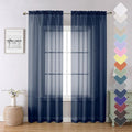 Lecloud Navy Blue Sheer Curtains 84 Inches Long 2 Panels Set, Solid Voile Light by Lecloud