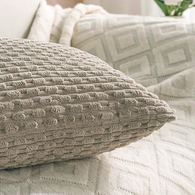 Set of 4 Taupe Decorative Throw Pillow Covers 22x22 Inch Corduroy Pillow Covers - Image 6