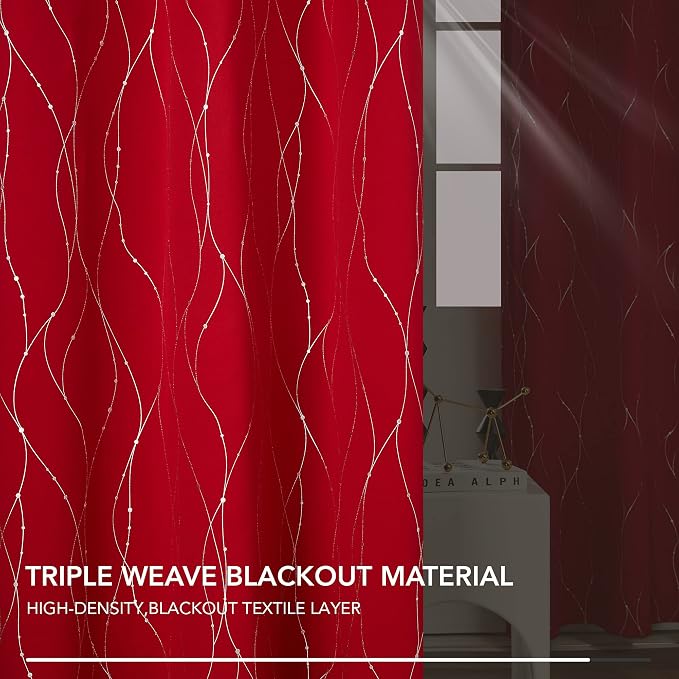 Deconovo Short Blackout Curtains, Christmas Red Curtain, Thermal Insulated - Image 4