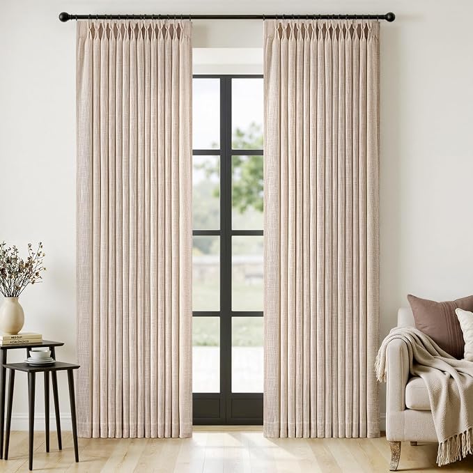 MIULEE Pinch Pleated Thick Linen Curtains 90 Inches Long 2 Panels by MIULEE