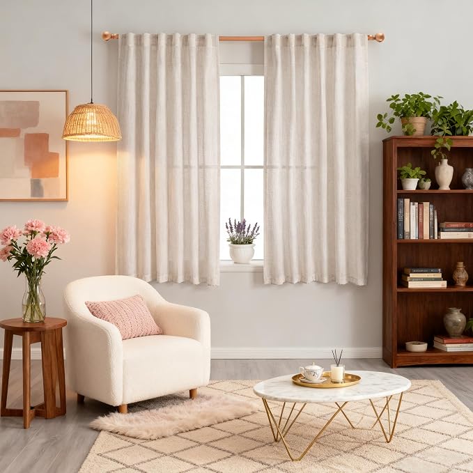 MYSKY HOME Natural Linen Sheer Curtains 63 Inch Length - Image 2