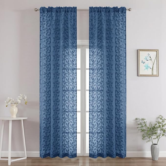 Chyhomenyc Dusty Blue Sheer Curtains 96 Inch Length 2 Panels Set, Light by Chyhomenyc