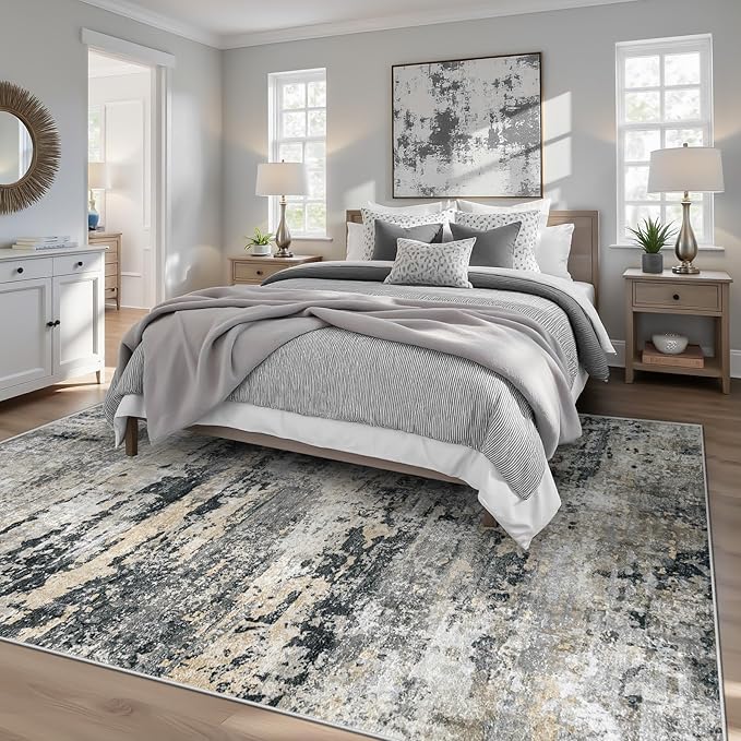 Area Rugs 6x9 for Living Room: Washable Rug Modern Abstract Neutral Soft - Image 2