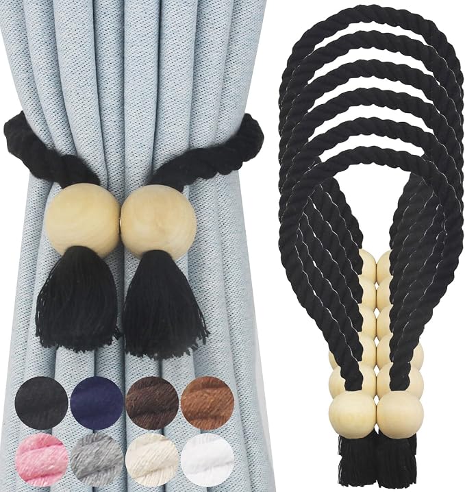 6 Pack Magnetic Curtain Tiebacks Cotton Hand Woven Tie Back Decorative Rope by CurtianTiebacks