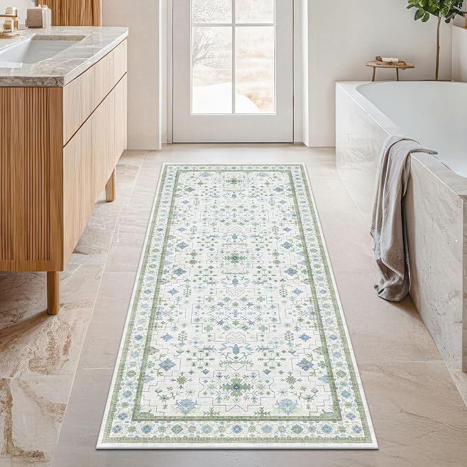 Hazo Haus Washable Oushak Bathroom Runner Rug 2x5 by HazoHaus