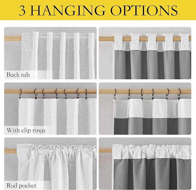 NICETOWN Linen Full Blackout Curtains 52 x 80 inch Panels, Full Bedroom Light - Image 2