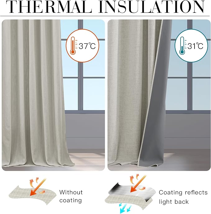 RYB HOME 100% Blackout Cream Curtains, Linen Texture Thermal Insulated Drapes - Image 5
