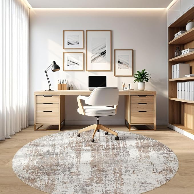 LOONGRUG Round Rug 5x5 Washable Neutral Modern Circle Area Rugs Brown | - Image 8
