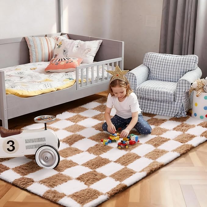 Ophanie Checkered Beige & White Rug - Image 5