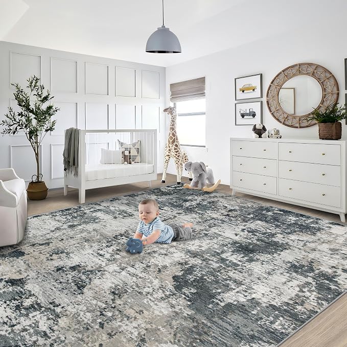 9x12 Area Rug for Living Room, Washable Modern Abstract Large Area Rug Neutral - Image 6