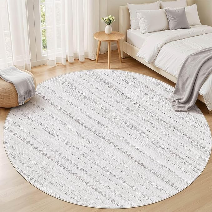 Nakagishi Round Rug Boho Area Rugs: 8x8 Washable Large Circle Neutral Soft - Image 5