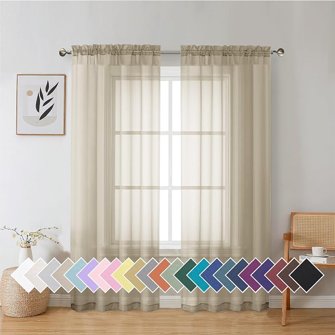 Aiyufeng Taupe Sheer Curtains 72 Inches Long 2 Panels Set, Semi Transparent by Aiyufeng