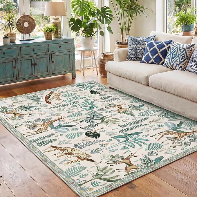 OPPODREAM Animal Soft Area Rugs 5x7, Washable Beige Rug by OPPODREAM
