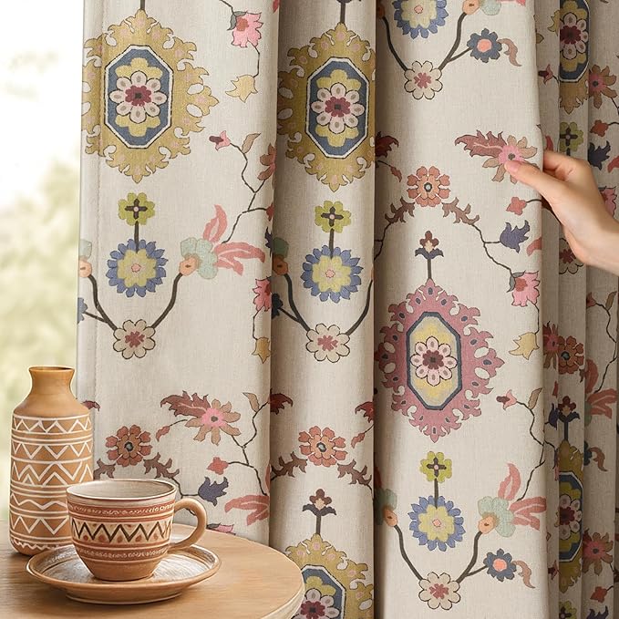 Boho Floral Blackout Curtains for Living Room by Unknown
