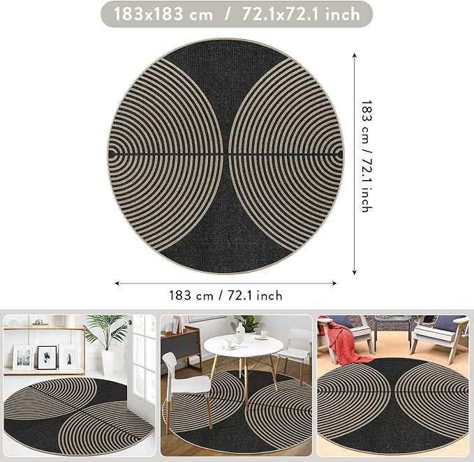Lahome Enfys Modern Rainbow Round Rug, 6ft Easy Jute Circle Patio Rug Washable - Image 2