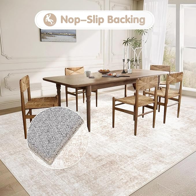 Area Rug 5x7 Vintage Rugs: Washable Living Room Rug Retro Medallion Distressed - Image 4