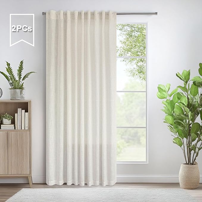 Pitalk 90 Inch Curtains 2 Panels Set Cream Ivory Curtain 72 in Wide Back Tab - Image 2