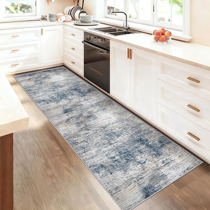 2x7 Runner Rug for Hallway, Washable Modern Abstract Runner Rugs Neutral Soft - Image 3