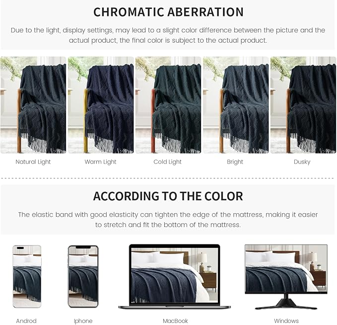 BOURINA Navy Throw Blanket 50x60 Inches Throw Textured Solid Soft Ripple Throws - Image 8