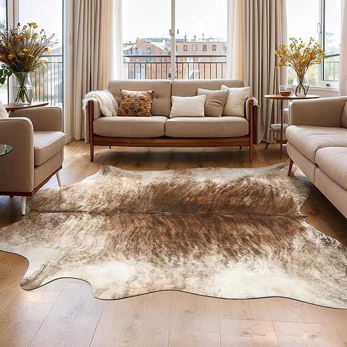AROGAN Western Decor Faux Fur Cowhide Rug, 4.6 x 5.2 Feet Premium Animal Skin by AROGANAREARUG