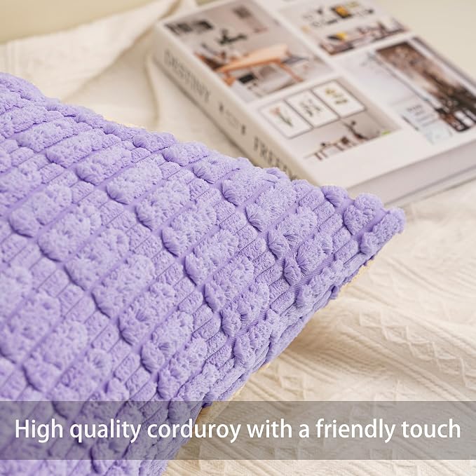 Pack of 2 Corduroy Decorative Throw Pillow Covers 18x18 Inch Soft Striped - Image 2