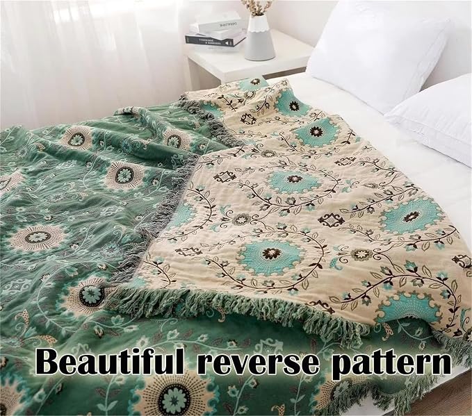 MSGKV Boho Throw Blanket for Couch Bed 60''x80'', 100% Cotton Blankets Woven - Image 4