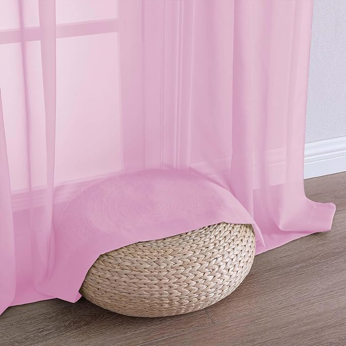 OWENIE Sheer Curtains 84 Inches Long 2 Panels Set, Sheer Pink Curtains - Image 7