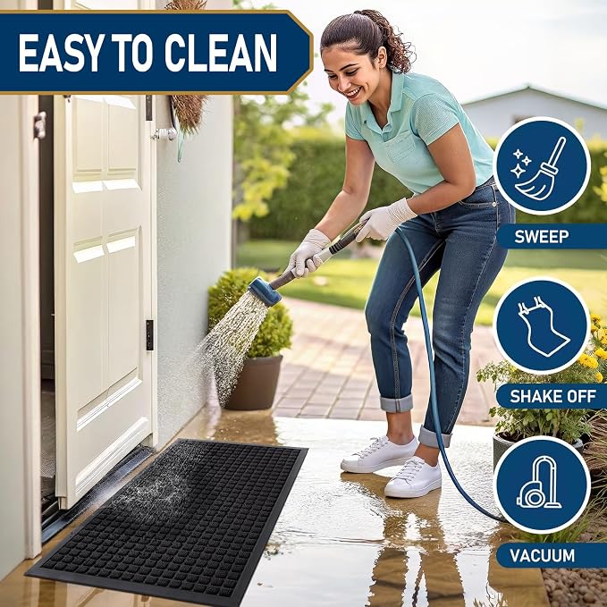 Smiry Front Door Mat Outside Entrance, Heavy Duty Natural Rubber Doormat - Image 5