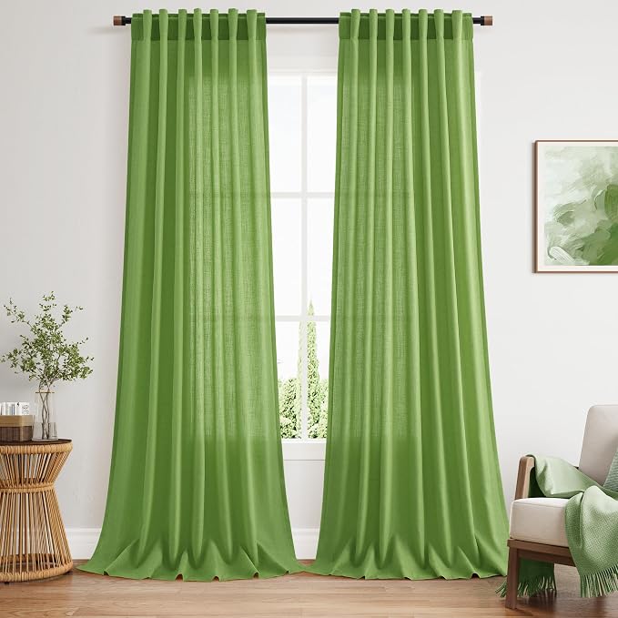 Extra Long Curtain Lime Green Morden Linen Blend Light Filtering Back Tab by Nanspring