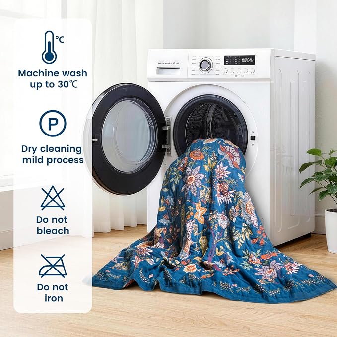 MSGKV Boho Throw Blanket for Bed 60"x80" 100% Cotton Twin Floral Blanket Spring - Image 7