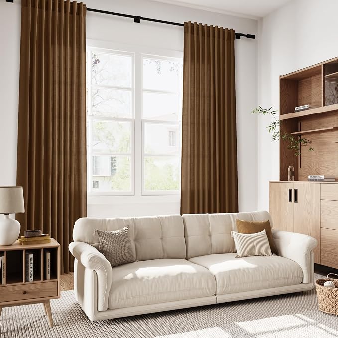 Nanspring Tobacco Brown Linen Curtains 84 Inches Long - Image 5
