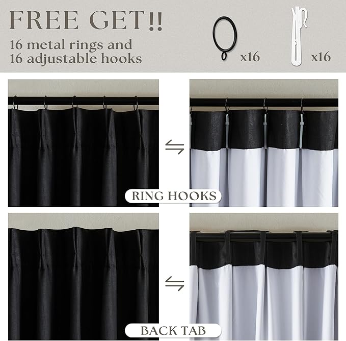 Black Pinch Pleated 100% Blackout Linen Curtains - Image 6
