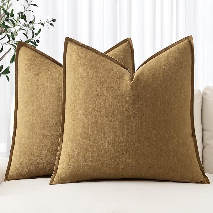 MIULEE Decorative Linen Pillow Covers 20x20 Inch Mustard Yellow ​Boho by MIULEE