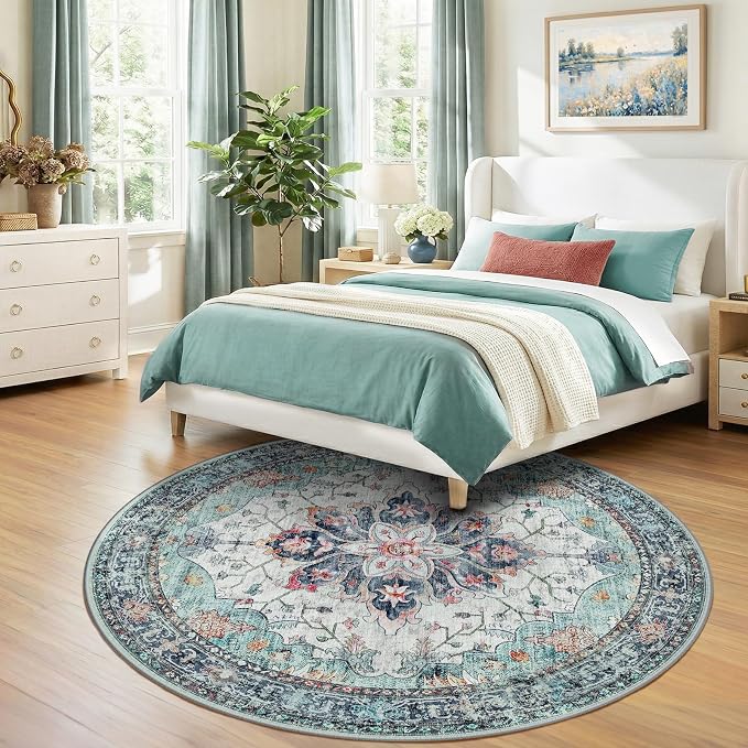 RELEANY Area Rugs 7ft Washable Non-Slip, Floral Vintage Distress Print Pattern - Image 2