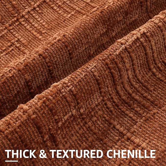 decorUhome Rust Chenille Throw Pillow Covers 18x18 Set of 2 Textured Soft Cozy - Image 2