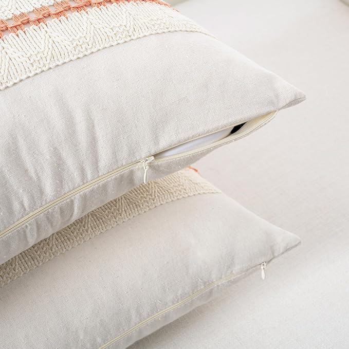Fancy Homi Set of 1 Boho Coral Lumbar Decorative Throw Pillow Cover 12x20 Inch - Image 3