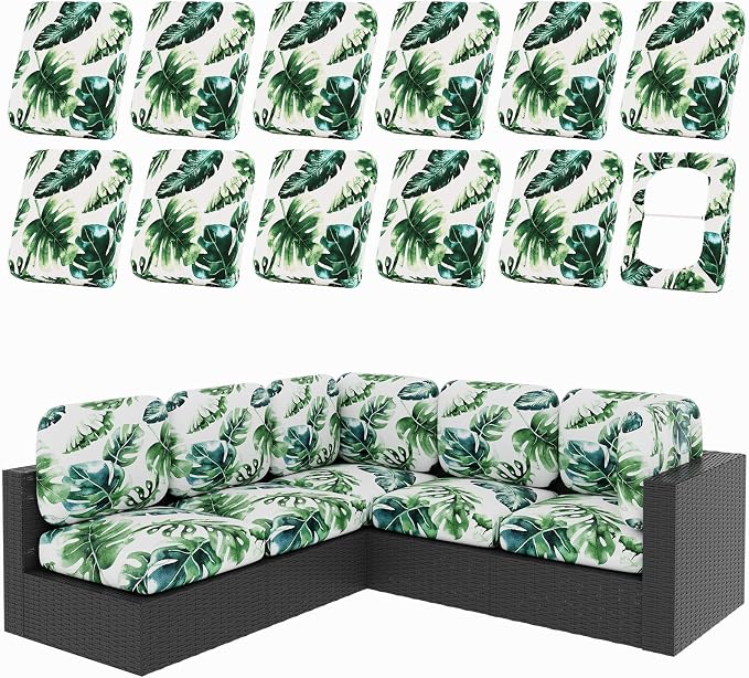 hyha 12Pcs Patio Cushion Covers, Stretch Outdoor Couch Cushion Covers, Washable by hyha