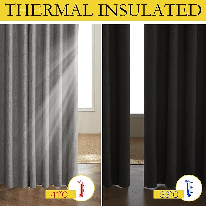 NICETOWN Grizzle Gray Vintage Linen 100% Blackout Curtains - Image 3