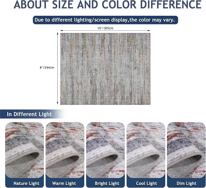 8x10 Area Rugs for Living Room, Modern Abstract Non-Slip Backing Washable Rugs - Image 2
