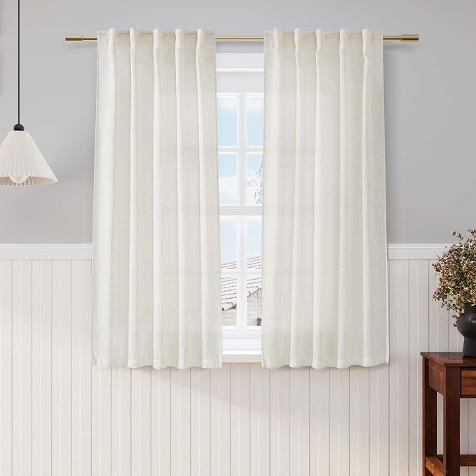 Nanspring Cream Cafe Curtains 54 Inch Length Set Back Tab Rod Pocket by Nanspring