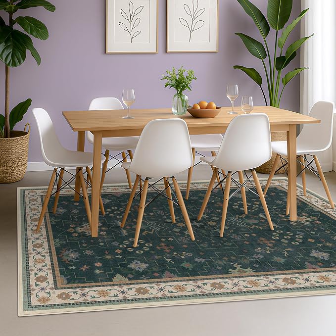 Hazo Haus Vintage Dark Green 6x8 Dining Room Rugs - Image 3