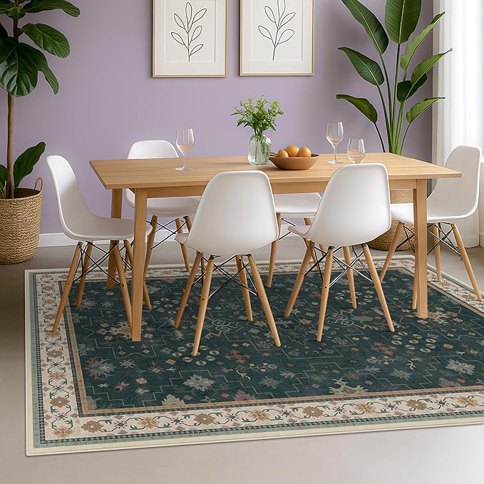 Hazo Haus Dark Green Oushak 5x8 Living Room Rug - Image 3