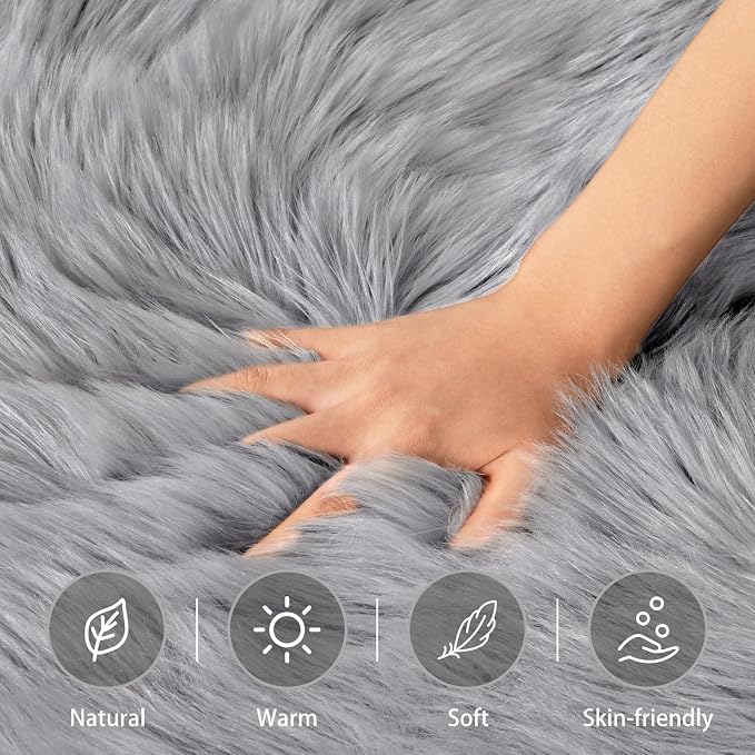 Ciicool Faux Fur Rug Grey Fluffy Area Rugs - Image 4